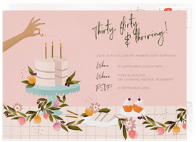 'Cake and Flowers' Adult Birthday Invitation