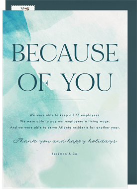'Because Of You' Business Holiday Greetings Card