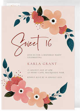 'Floral Garland' Sweet 16 Invitation