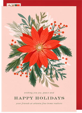 'Poinsettia Greeting' Business Holiday Greetings Card
