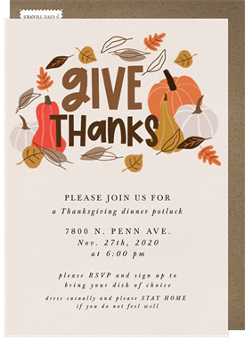 'Give Thanks Pumpkins' Thanksgiving Invitation