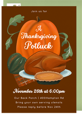 'Thanksgiving Potluck' Thanksgiving Invitation