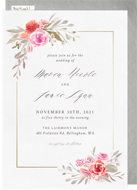 'Watercolor Floral Border' Wedding Invitation