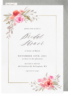 'Watercolor Floral Border' Bridal Shower Invitation