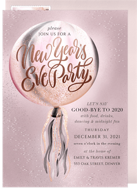 'Iridescent Confetti Balloon' New Year's Party Invitation