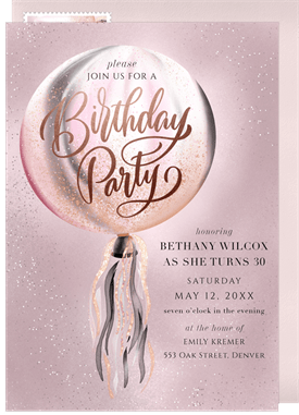 'Iridescent Confetti Balloon' Adult Birthday Invitation