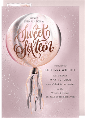 'Iridescent Confetti Balloon' Sweet 16 Invitation