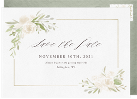 'Watercolor Floral Border' Wedding Save the Date