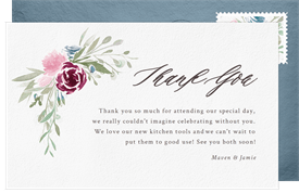 'Watercolor Floral Border' Wedding Thank You Note