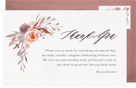 'Watercolor Floral Border' Wedding Thank You Note