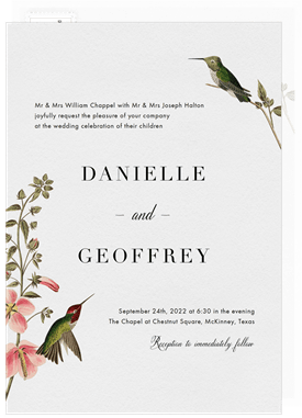 'Vintage Hummingbirds' Wedding Invitation