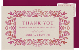 'Whimsical Floral Border' Wedding Thank You Note
