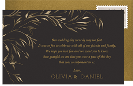 'Gilded Greenery' Wedding Thank You Note