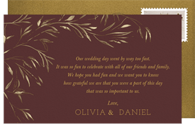 'Gilded Greenery' Wedding Thank You Note