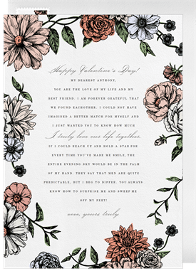 'Romantic Floral Border' Valentine's Day Card