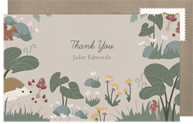 'Sweet Woodland Theme' Baby Shower Thank You Note