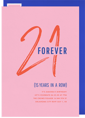 '21 Forever' Adult Birthday Invitation