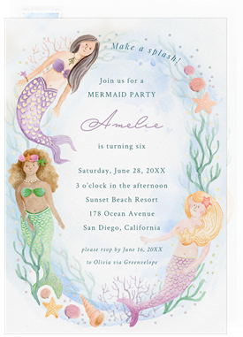 'Mermaid Beauties' Kids Birthday Invitation