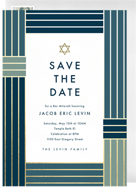 'Color Block Stripe' Bar Mitzvah Save the Date
