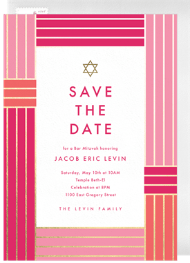 'Color Block Stripe' Bar Mitzvah Save the Date