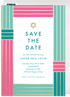 'Color Block Stripe' Bar Mitzvah Save the Date