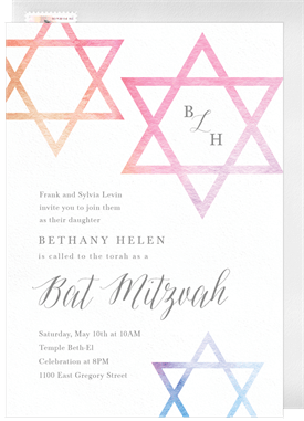 'Watercolor Stars' Bat Mitzvah Invitation