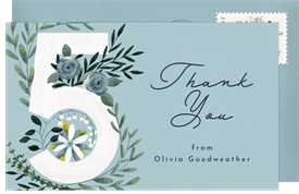 'Floral Five' Kids Birthday Thank You Note