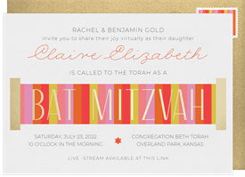 'Color Block Scroll' Bat Mitzvah Invitation