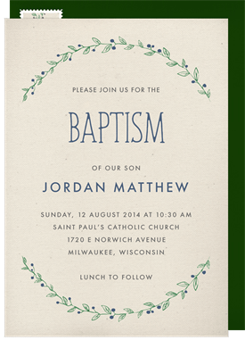 'Laurel Frame' Baptism Invitation