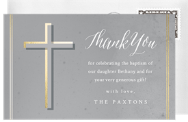 'Gilded Cross' Baptism Thank You Note