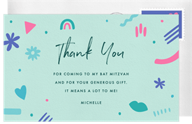 'Graphic Confetti' Bat Mitzvah Thank You Note