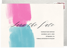 'Watercolor Splashes' Bat Mitzvah Save the Date