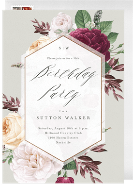 'Romantic Vintage Blooms' Adult Birthday Invitation