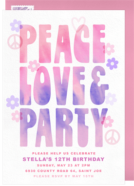 'Peace Love & Party' Kids Birthday Invitation