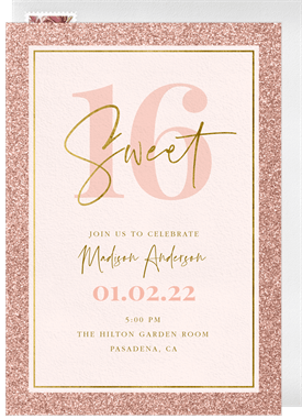'Glittery Sweet 16' Kids Birthday Invitation