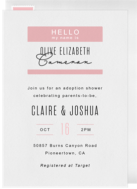 'Hello My Name Is' Announcements Invitation