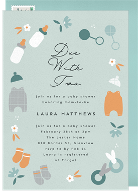 'Due With Two' Baby Shower Invitation