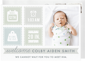 'Sweet Stamped Stats' Birth Announcement