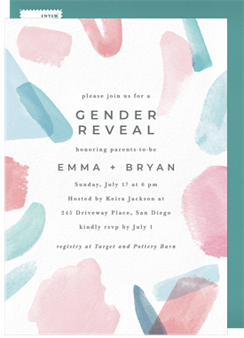 'Watercolor Swashes' Gender Reveal Invitation