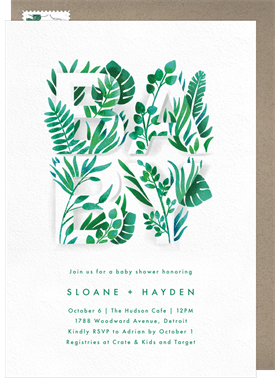 'Jungle Baby Leaves' Baby Shower Invitation
