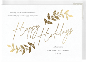 'Gilded Holly Branches' Holiday Greetings Card