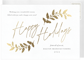 'Gilded Holly Branches' Business Holiday Greetings Card