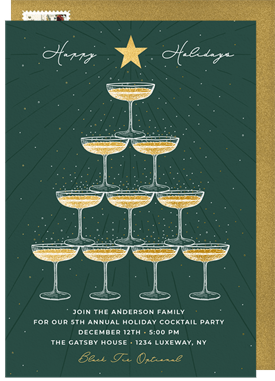 'Champagne Tower Tree' Holiday Party Invitation