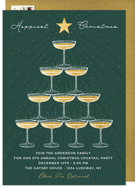 'Champagne Tower Tree' Christmas Party Invitation