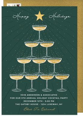 'Champagne Tower Tree' Business Holiday Party Invitation