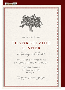 'Classic Oak Tree' Thanksgiving Invitation