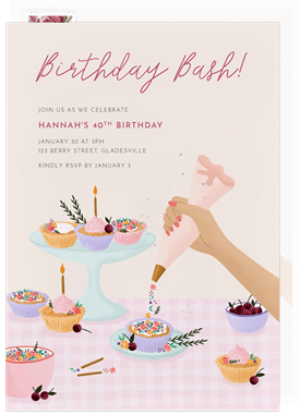 'Cupcake Decorating' Adult Birthday Invitation