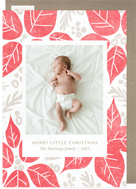 'Block Print Poinsettia' Holiday Greetings Card