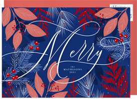 'Botanical Merry Script' Holiday Greetings Card