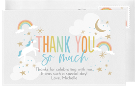 'Unicorn Rainbow Magic' Kids Birthday Thank You Note